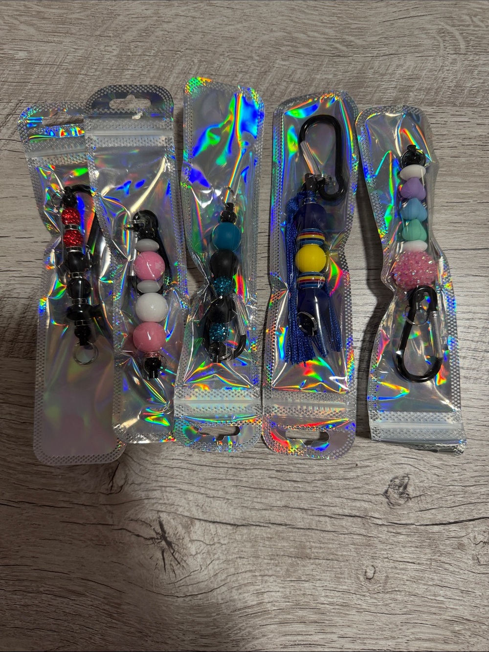 Set Of 5 Beaded Keychain Set - Multicolor